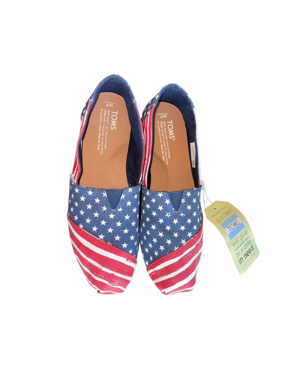 Toms Women's American Flag Slip On Flats Shoes Red White Blue Americana Size 7